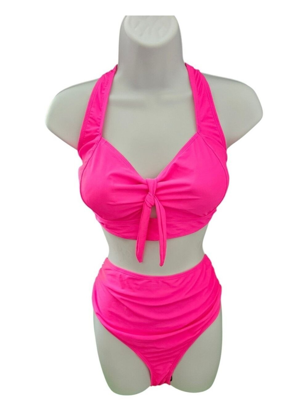 Trïbe Fashions Hot Pink  Halter Bikini Set High Waisted Bottoms Size XL NWT